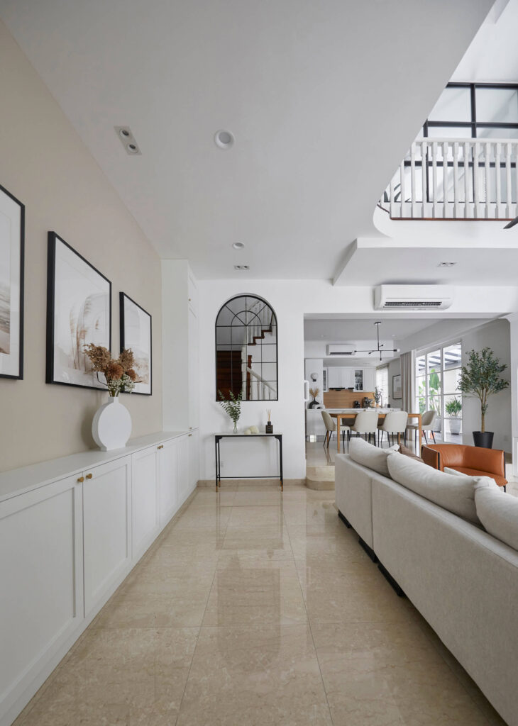 Modern contemporary landed home interior with arched windows