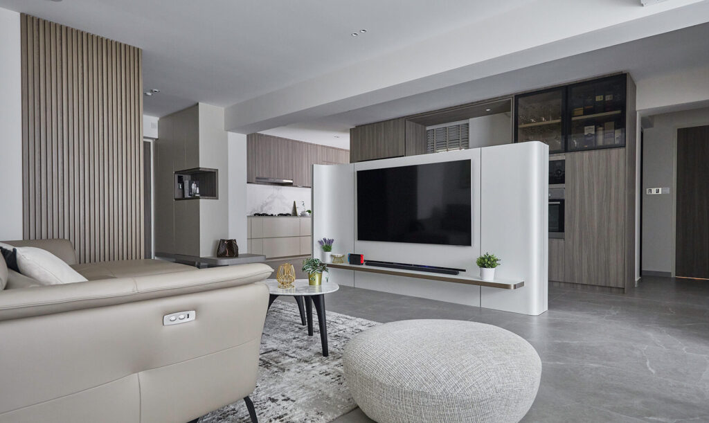 Monolithic stone island in a modern contemporary home interior